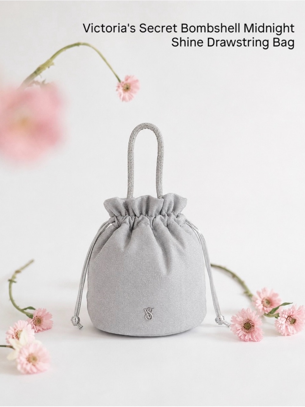 Victoria's Secret Light Gray Shine Drawstring Pouch